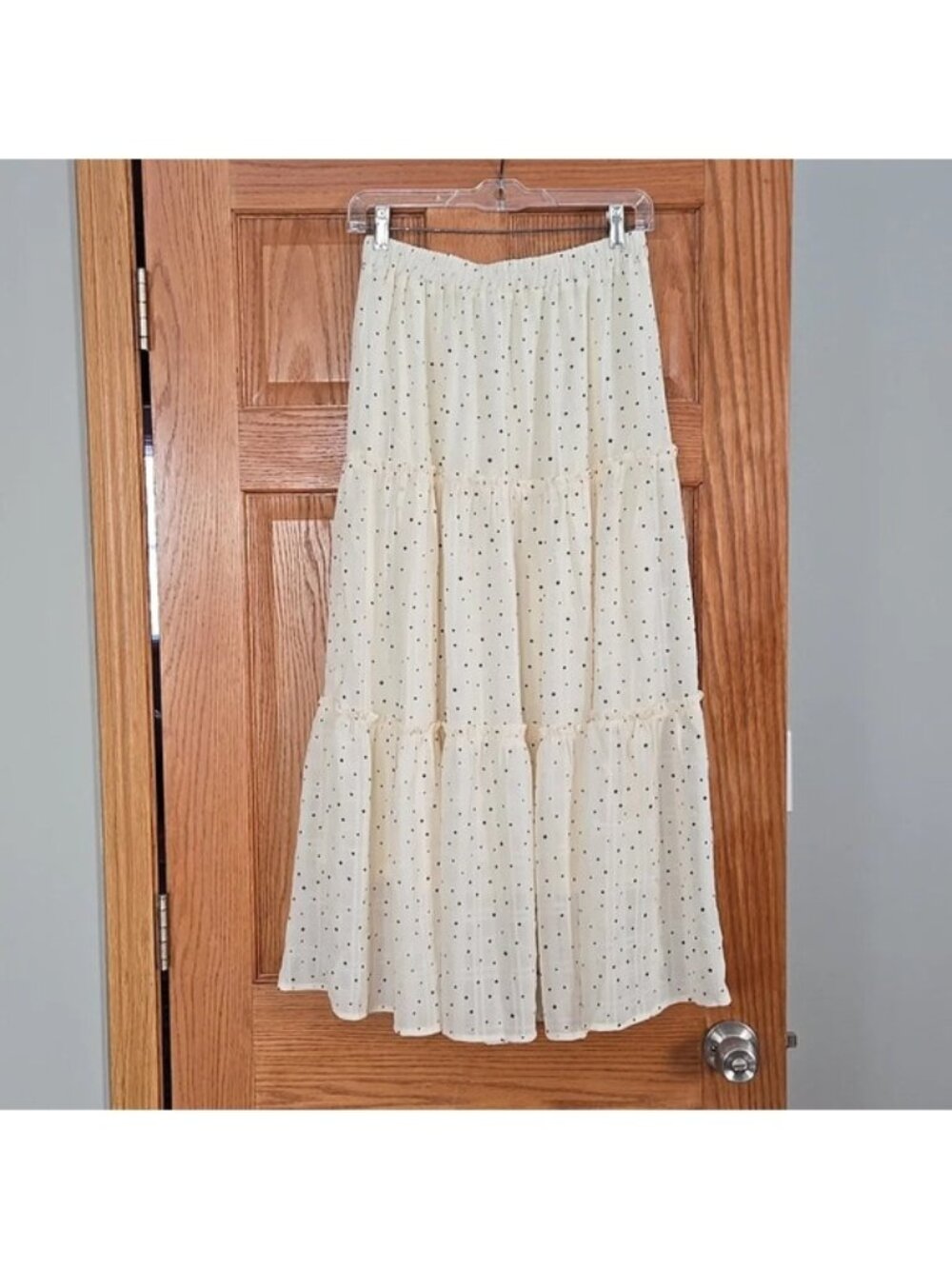 Blu Pepper Cream Polka Dot Tiered A-Line Skirt